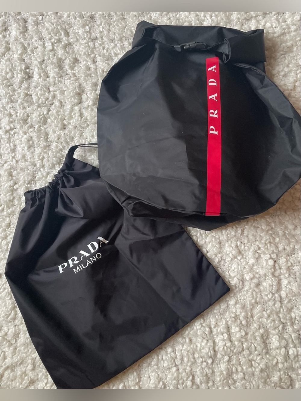 Two Prada Nylon Bags Roll Down + Drawstring